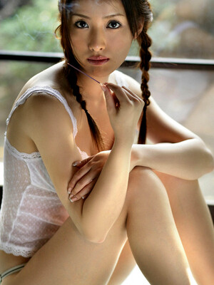 Saki Seto Asian with pigtails and white lingerie is so appetizing