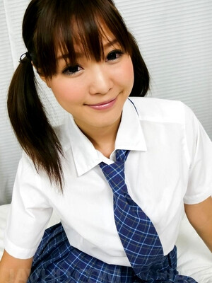 Momoka Rin Asian in sexy uniform strokes and sucks dick with joy